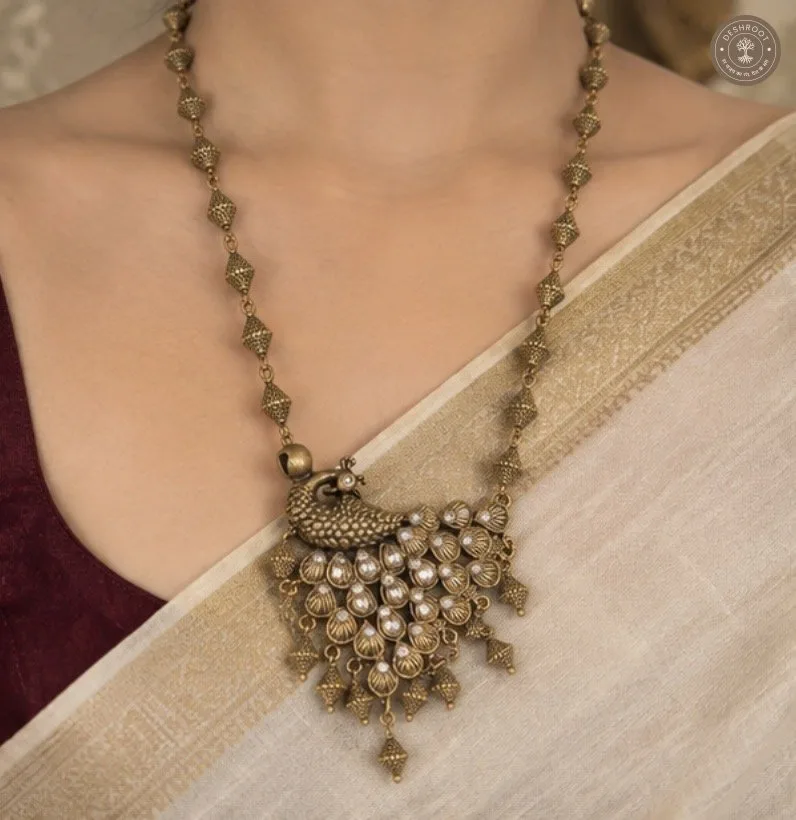 Antique Gold Peacock Kundan Necklace
