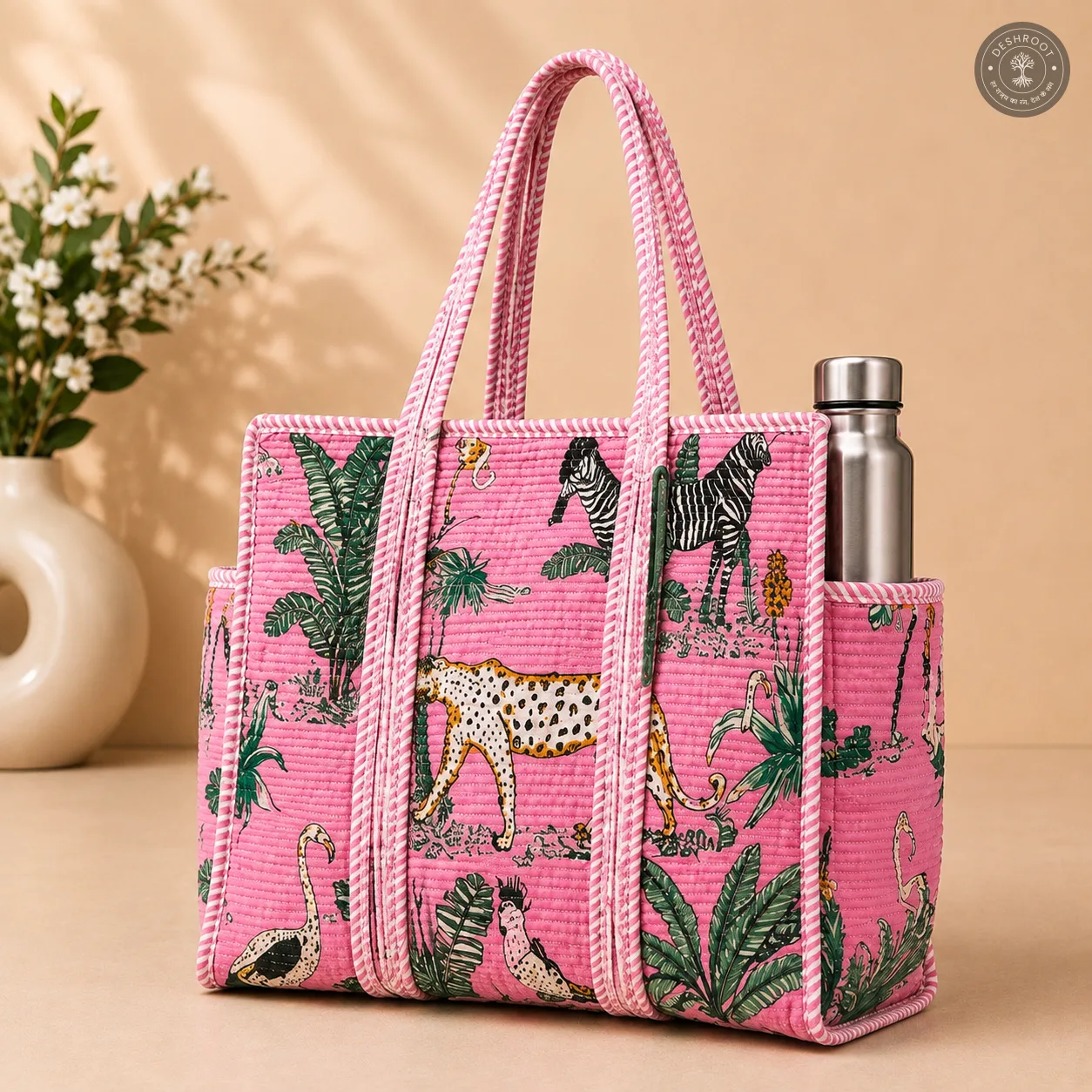 Pink Jungle Safari Printed Multipurpose Shoulder Bag for Women