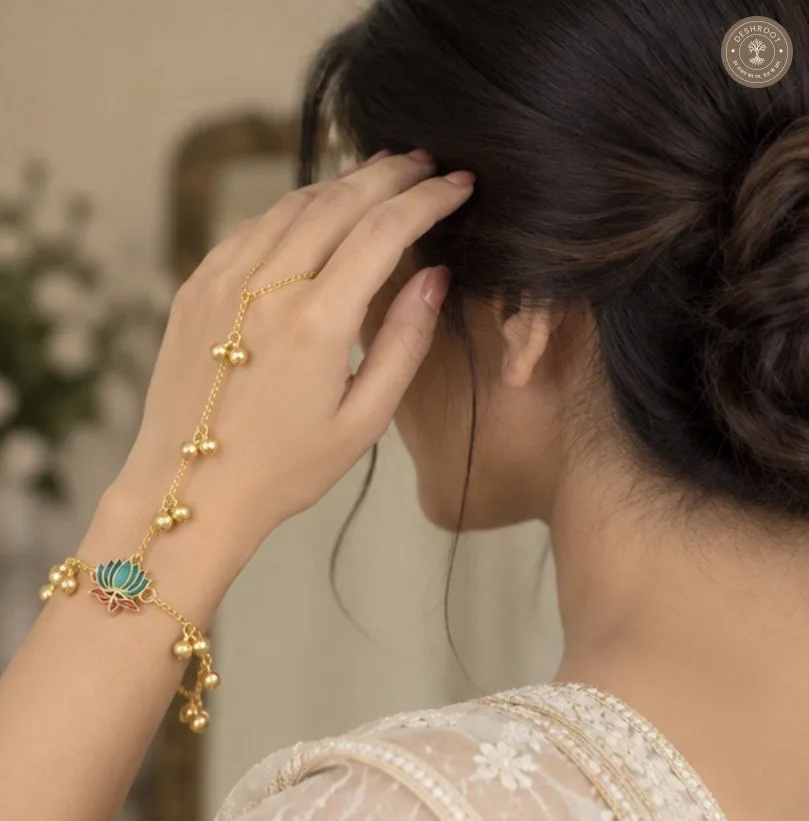 Teal Lotus Hath Phool Bracelet
