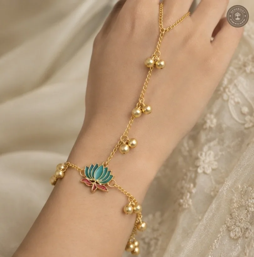 Teal Lotus Hath Phool Bracelet