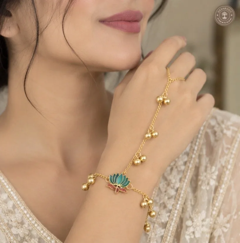 Teal Lotus Hath Phool Bracelet