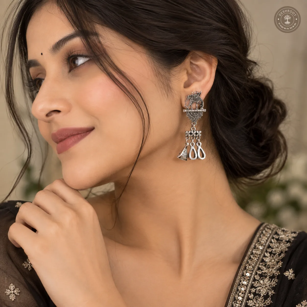 Oxidized Silver Elephant Dangle Earrings