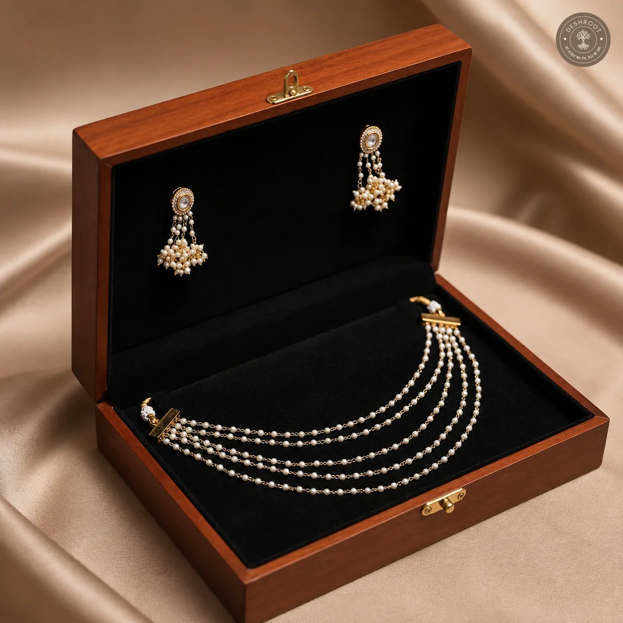 Elegant Multi-Strand Pearl choker & Earring Set