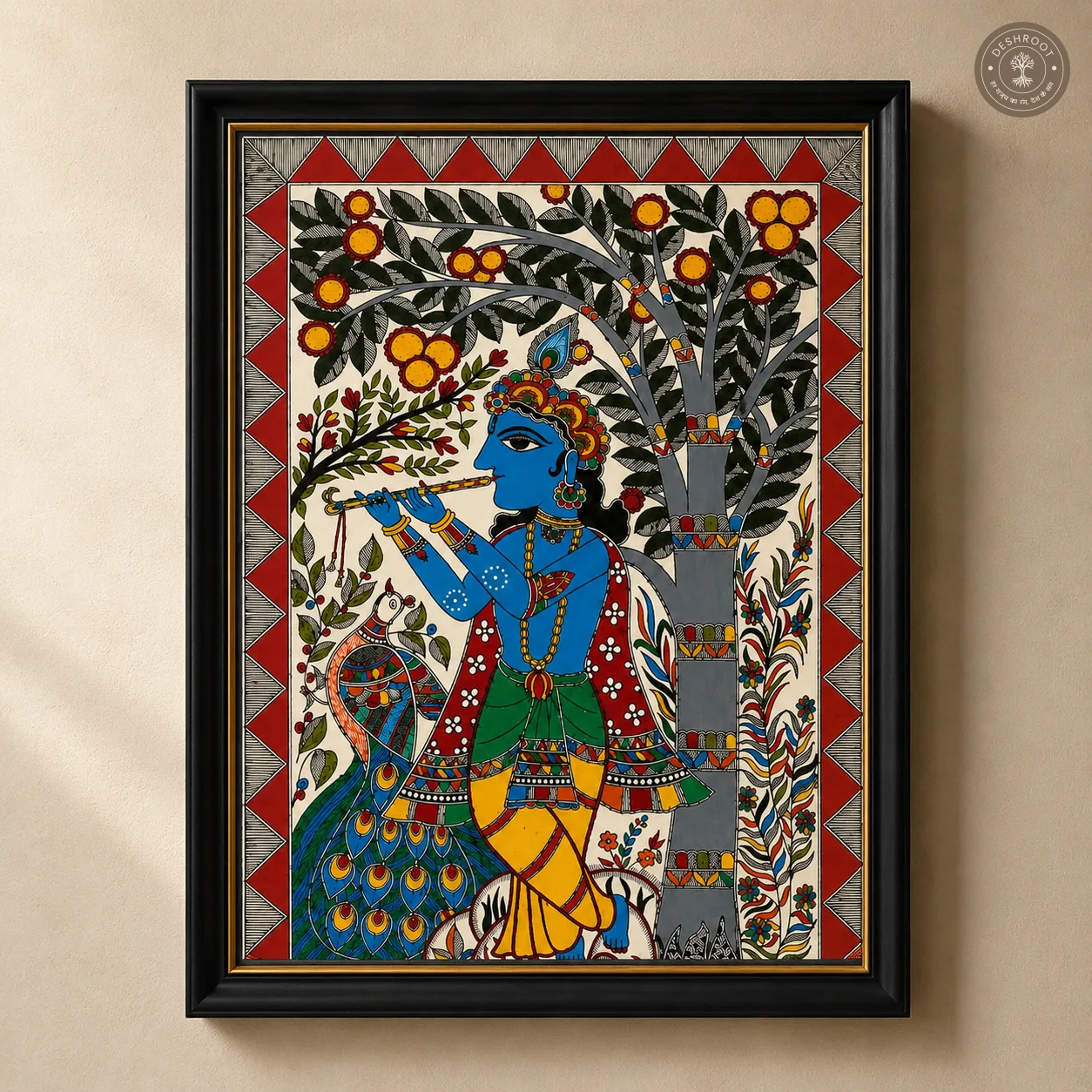 Handmade Lord Krishna Madhubani Painting