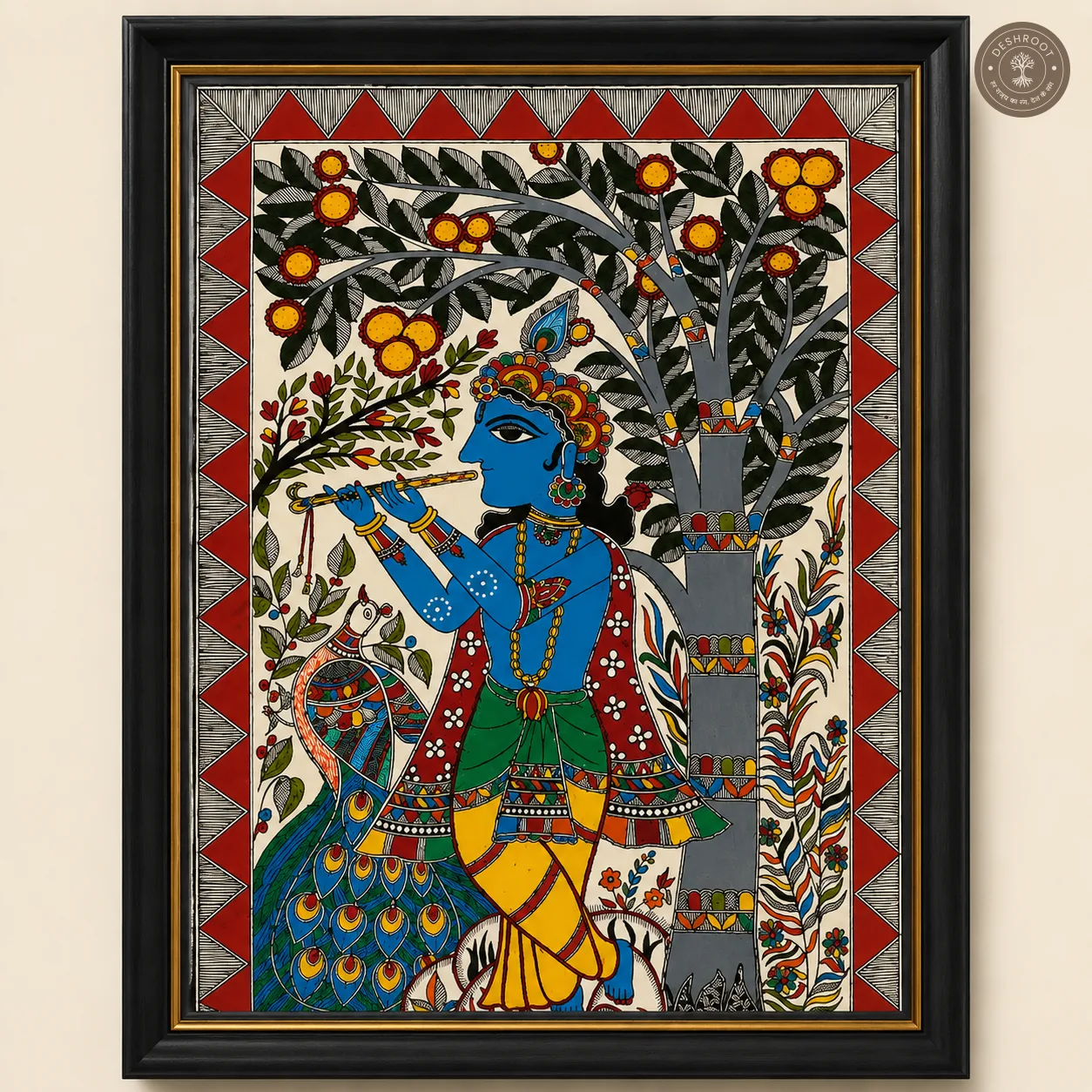 Handmade Lord Krishna Madhubani Painting