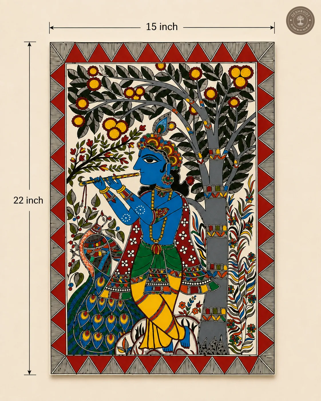 Handmade Lord Krishna Madhubani Painting