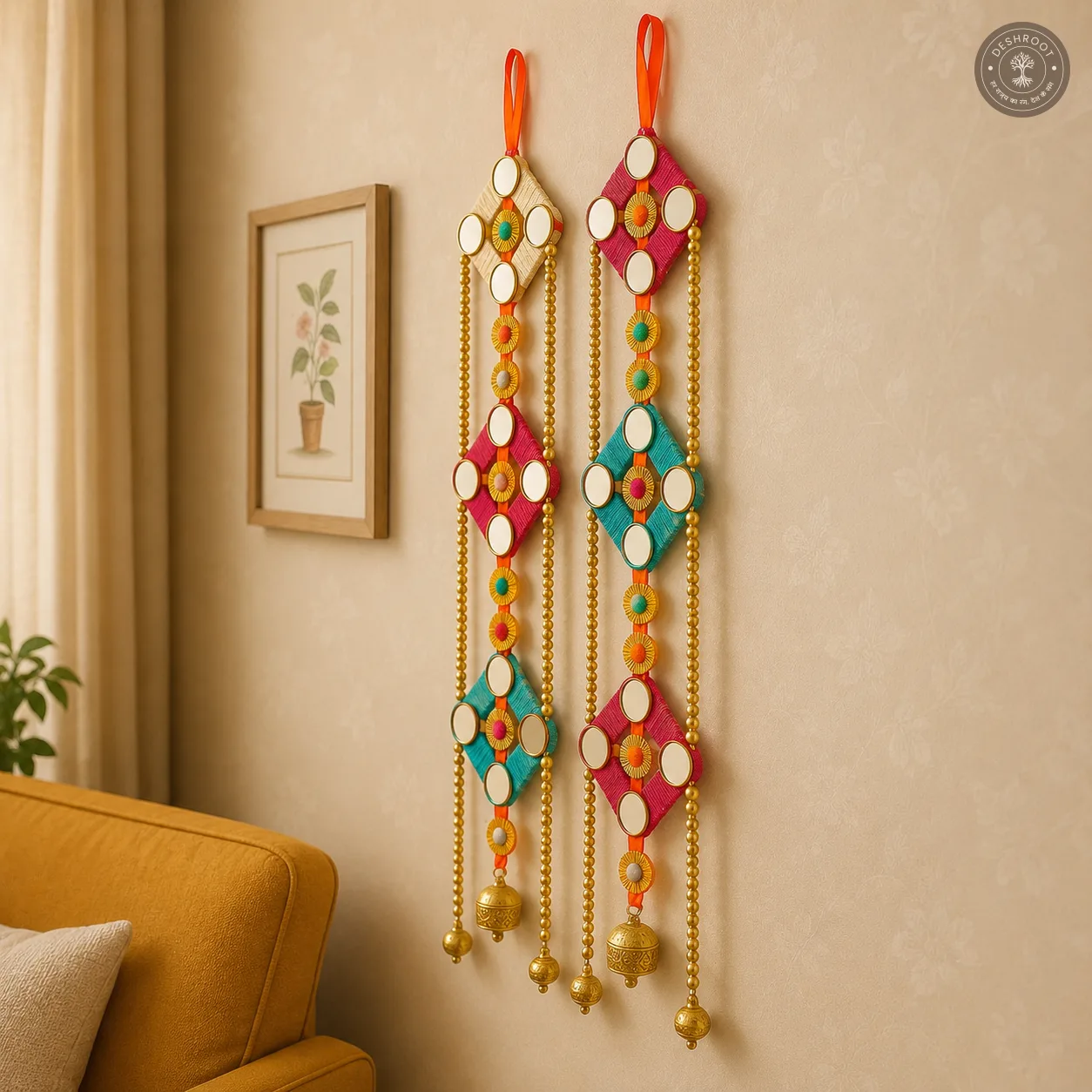 Handcrafted Mirror & Bead Wall Hanging Toran (Pair)