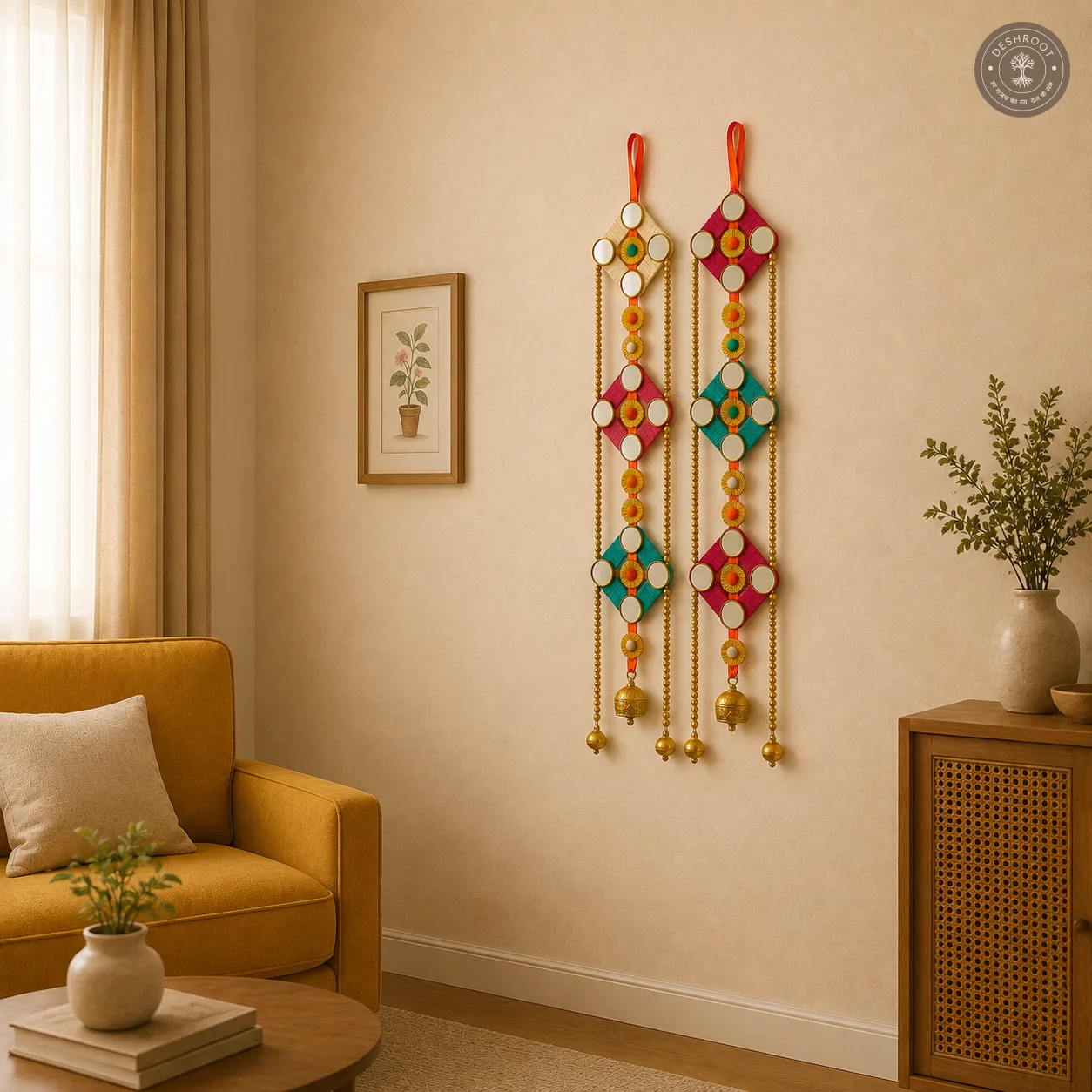 Handcrafted Mirror & Bead Wall Hanging Toran (Pair)