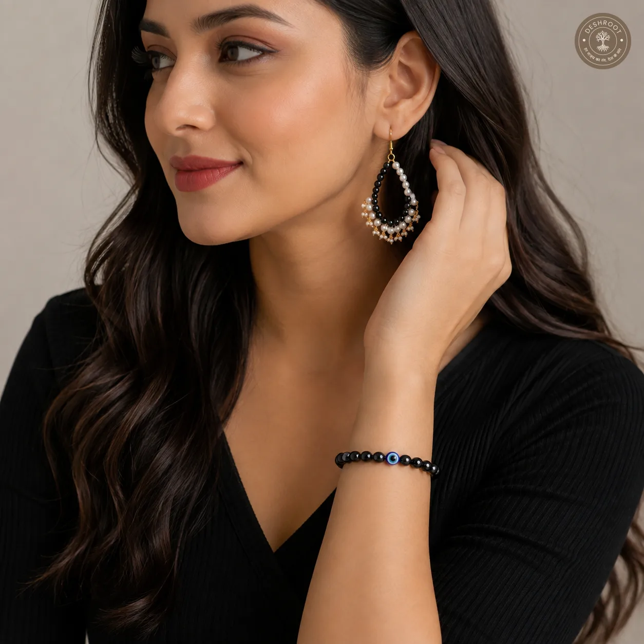 Midnight Evil Eye Bracelet And Earrings (Combo)