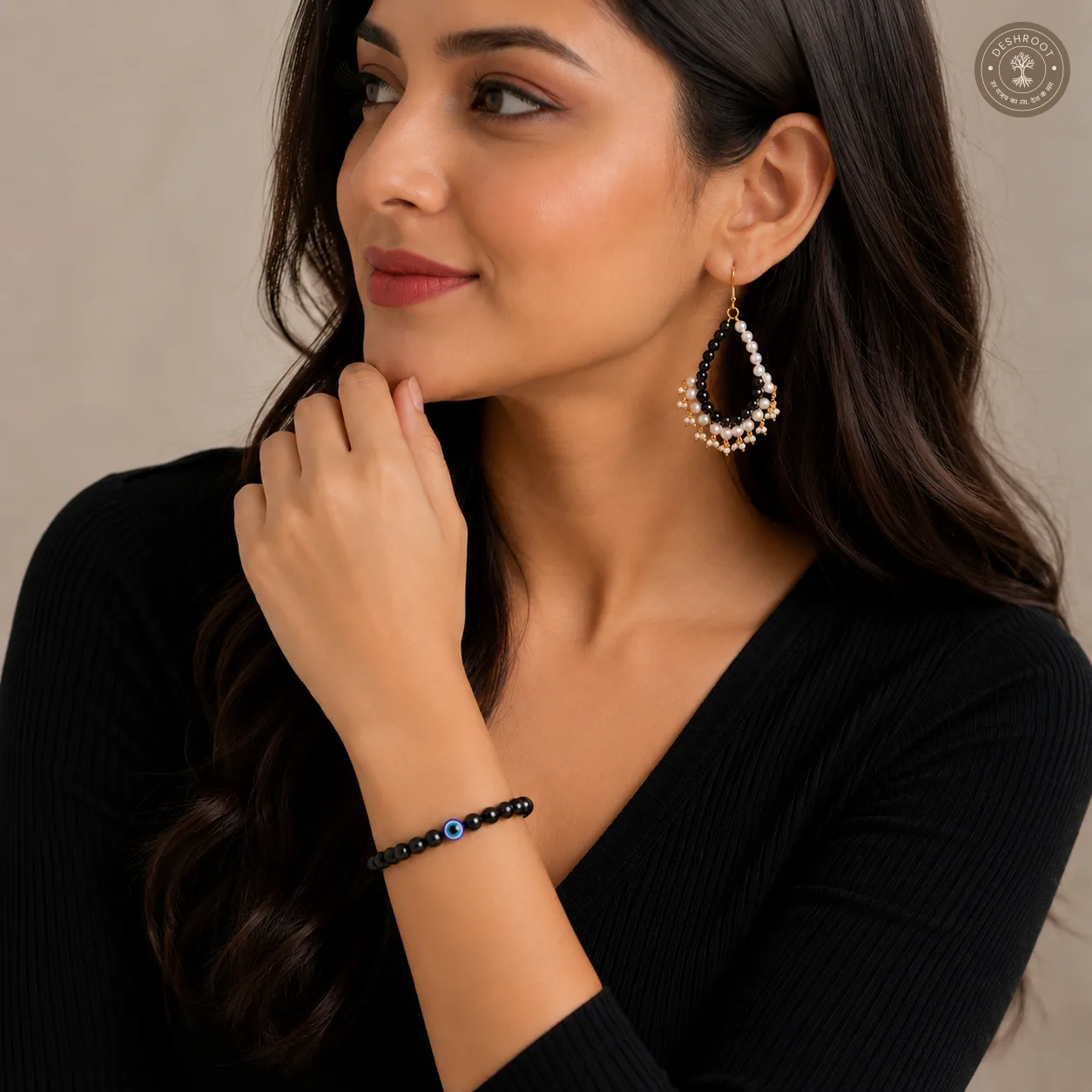 Midnight Evil Eye Bracelet And Earrings (Combo)