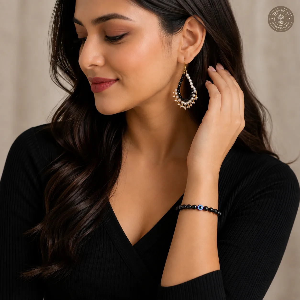 Midnight Evil Eye Bracelet And Earrings (Combo)