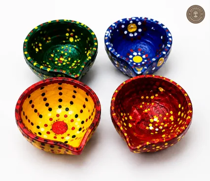 Handcrafted Decorative Diya Set with Designer Pooja Thali