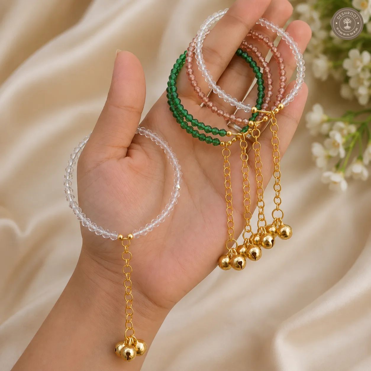 Crystal Bead Gold Charm Bracelet (combo)