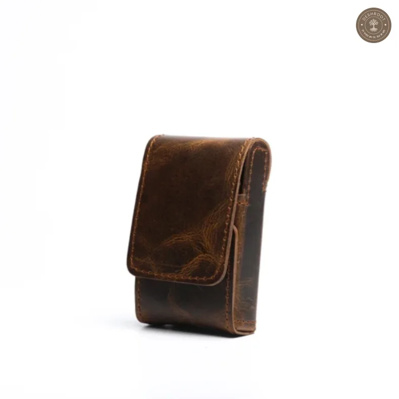 Sobo classic - Leather Cigarette Case With Lighter Pocket Dark Brown