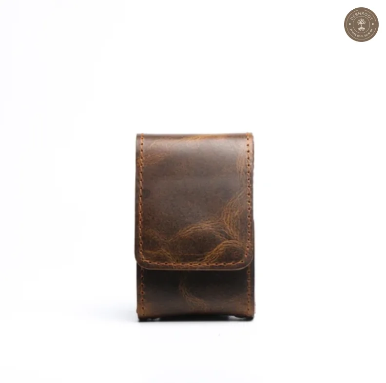Sobo classic - Leather Cigarette Case With Lighter Pocket Dark Brown