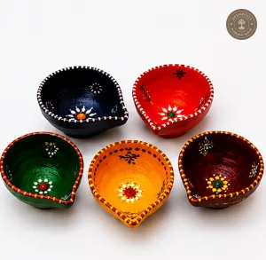 Handcrafted Colorful Clay Diya set