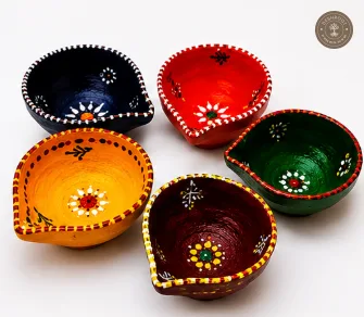 Handcrafted Colorful Clay Diya set