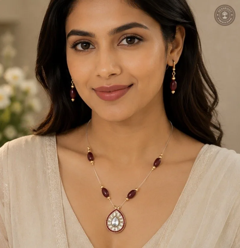 Amber Glow Beaded Necklace & Earring Set