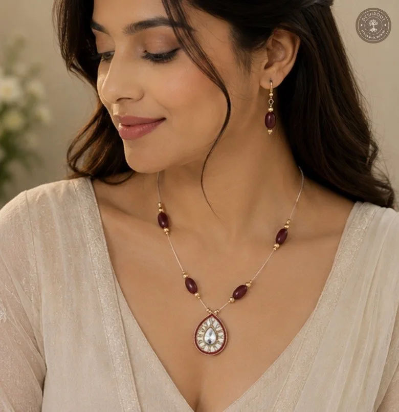 Amber Glow Beaded Necklace & Earring Set