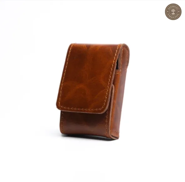 Sobo classic - Leather Cigarette Case With Lighter Pocket Caramel Brown
