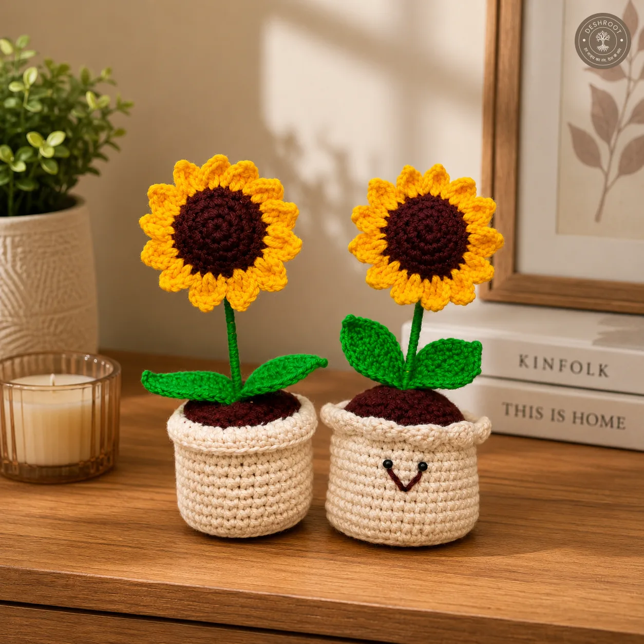 Handcrafted Crochet Sunflower Mini Pot Set – Twin Bloom Design
