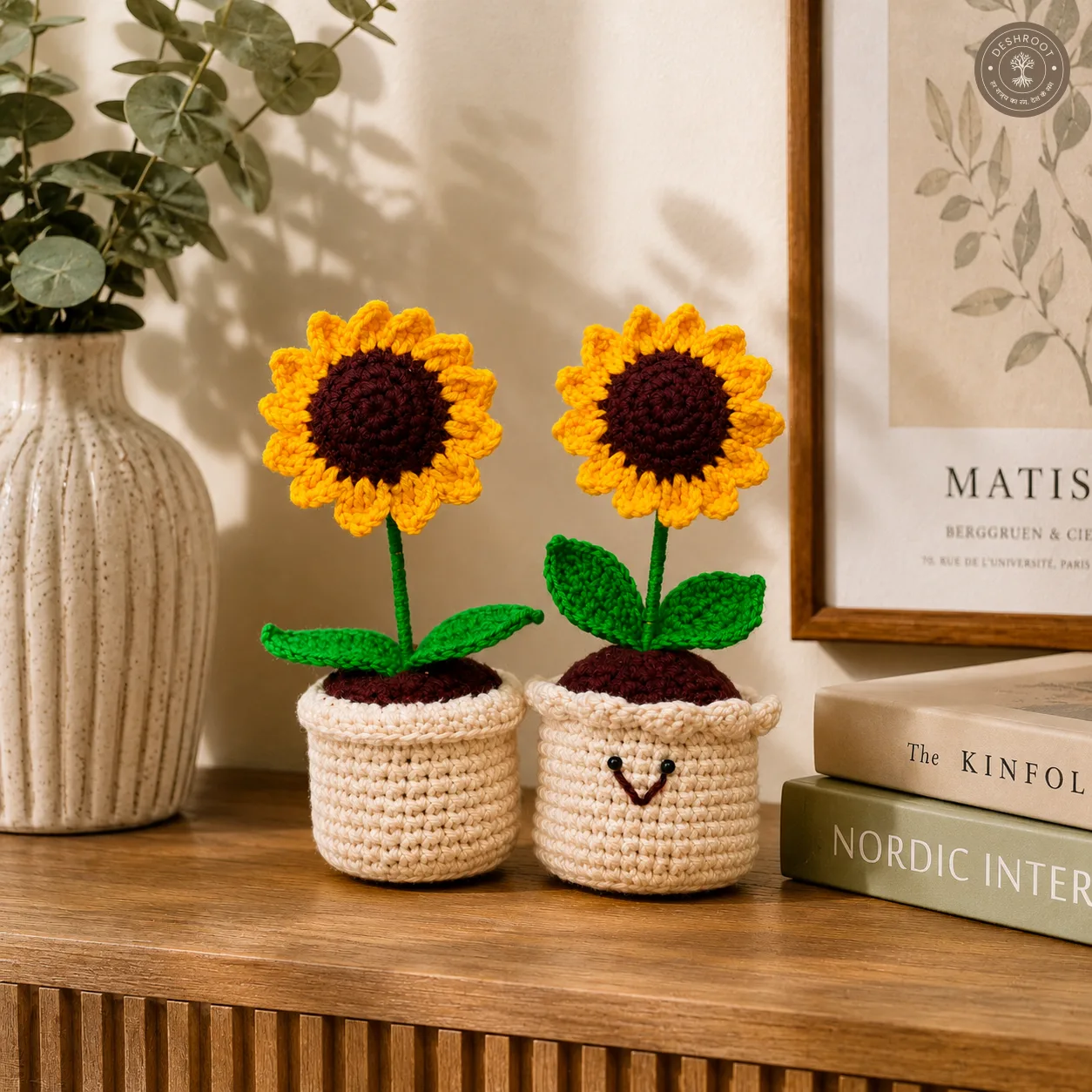 Handcrafted Crochet Sunflower Mini Pot Set – Twin Bloom Design