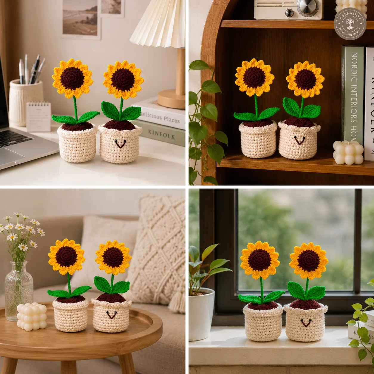 Handcrafted Crochet Sunflower Mini Pot Set – Twin Bloom Design