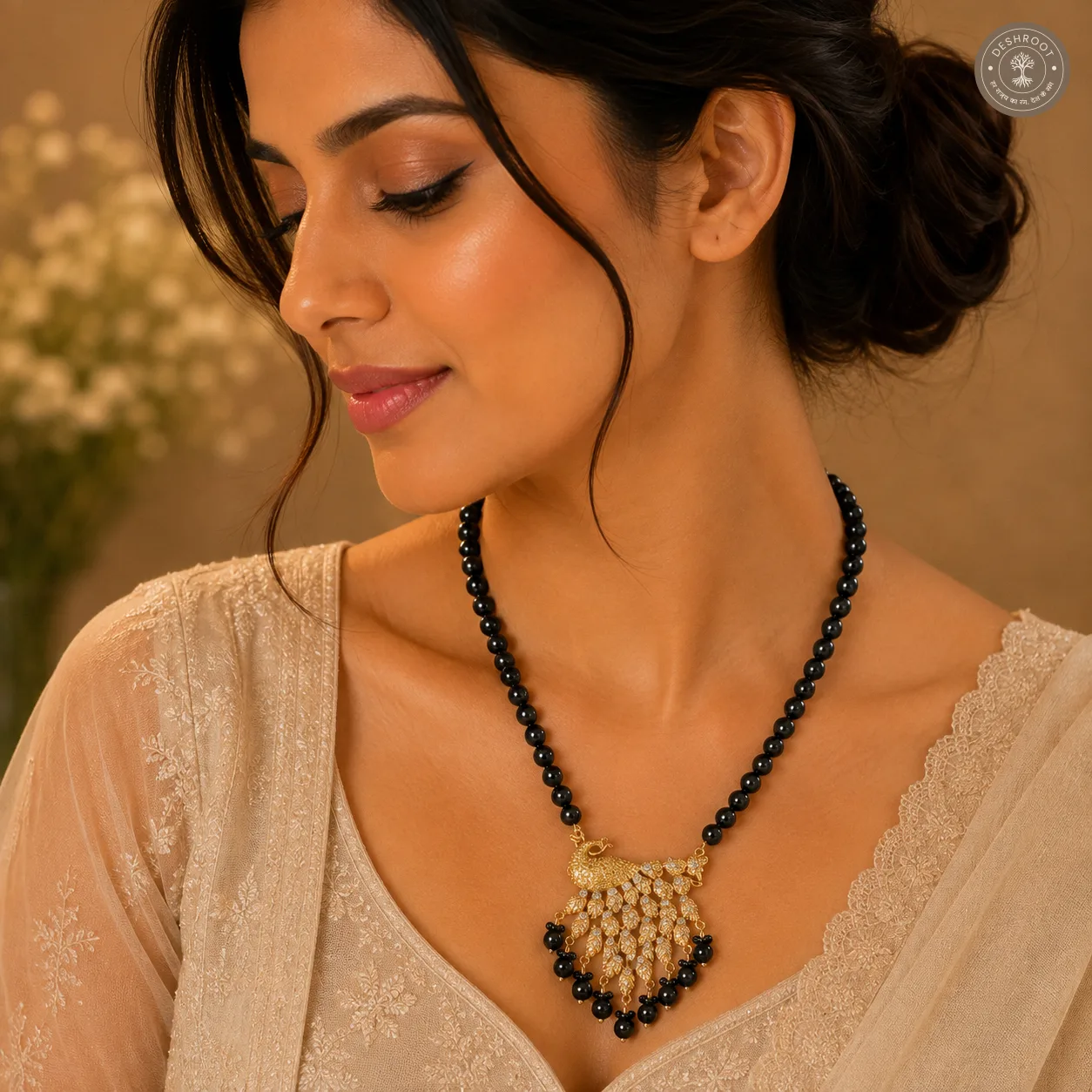 Royal Peacock Pearl Beaded Pendant Necklace