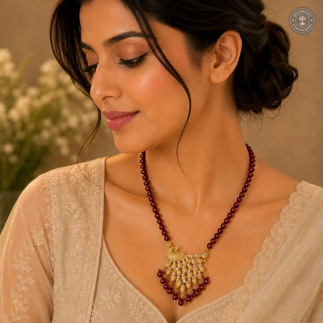 Royal Peacock Pearl Beaded Pendant Necklace