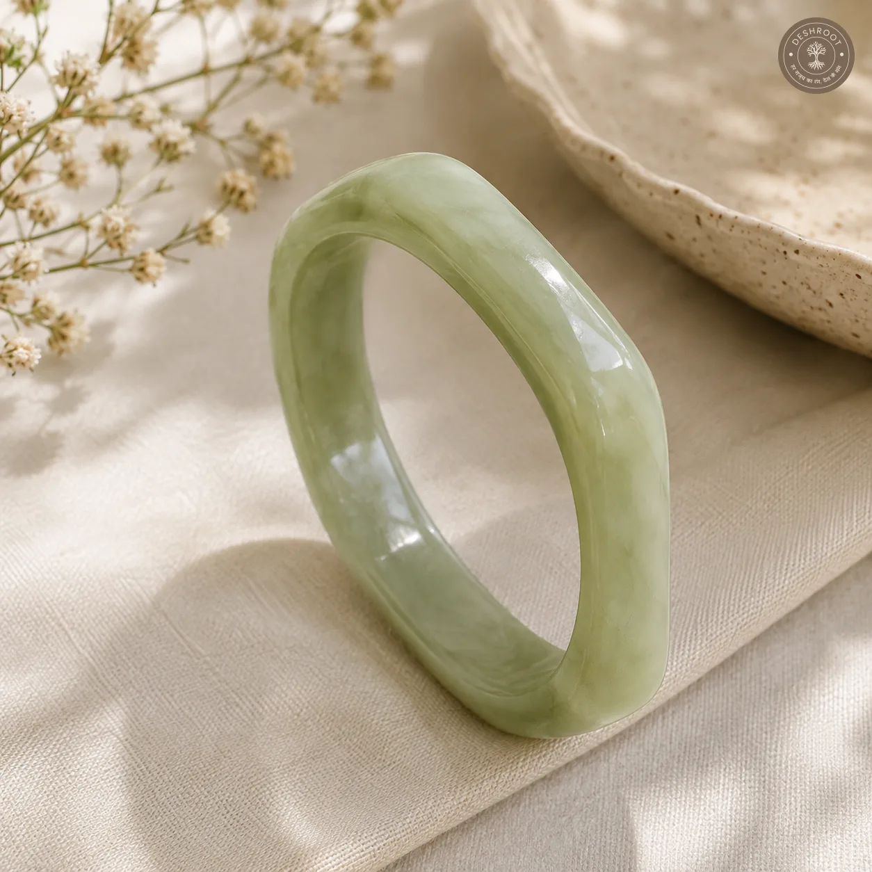 Handcrafted Light Green Resin Bangle for Women