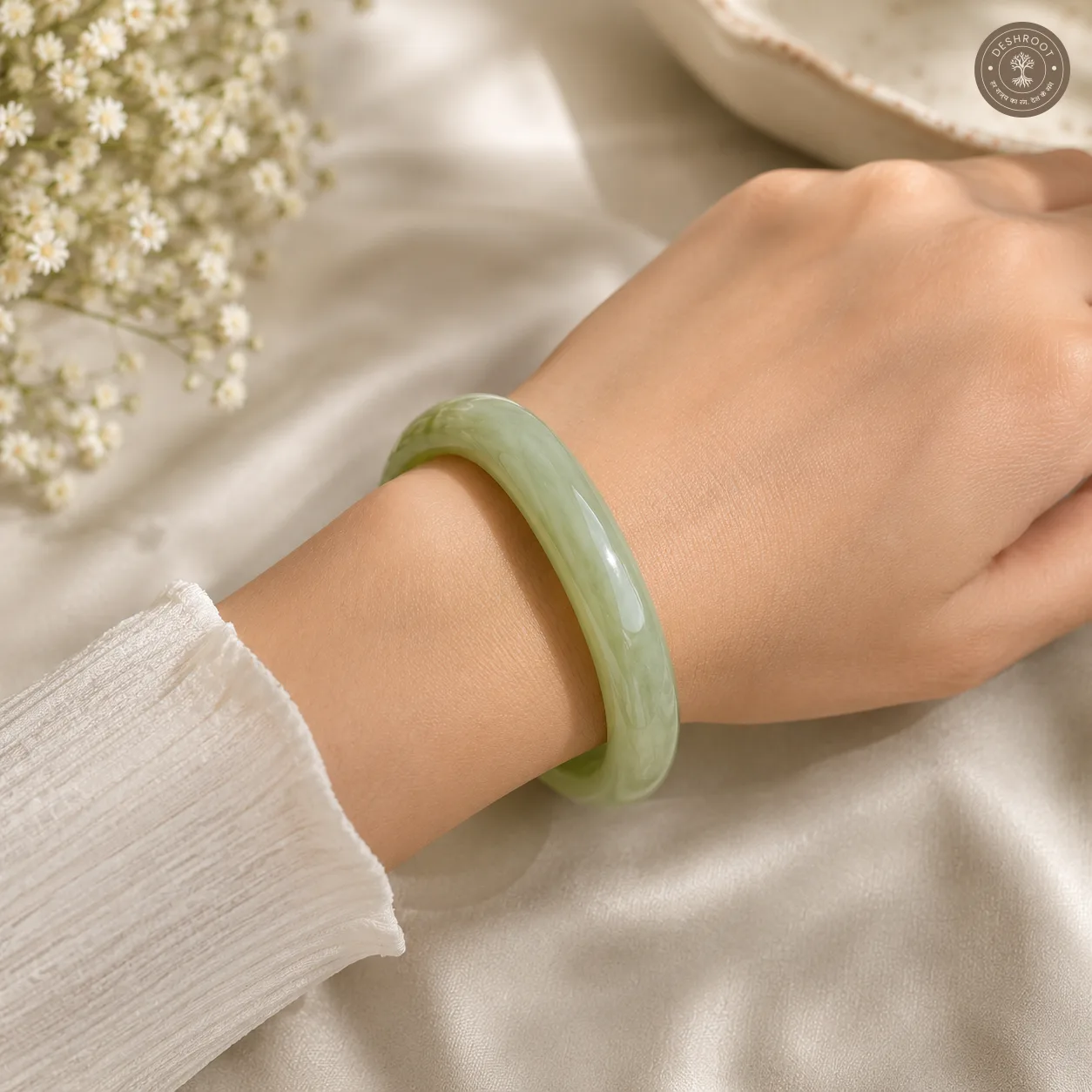Handcrafted Light Green Resin Bangle for Women