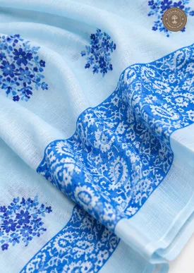 Sky Blue Paisley Print Unstitched Cotton Suit Set with Matching Dupatta (2 Piece set)