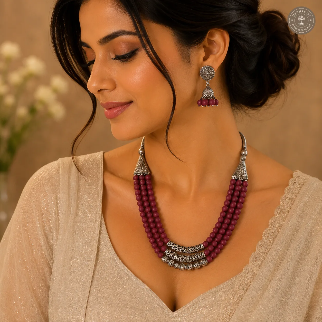 Oxidized Silver Boho Necklace Set