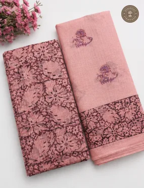 Dusty Pink Floral Print Unstitched Cotton Suit Set with Matching Dupatta (2 Piece set)
