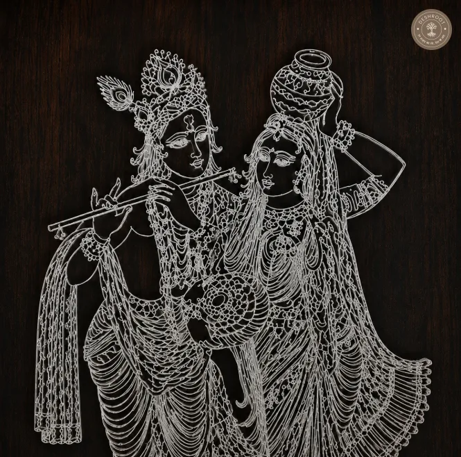Divine Radha Krishna Handcrafted Wooden Wall Frame