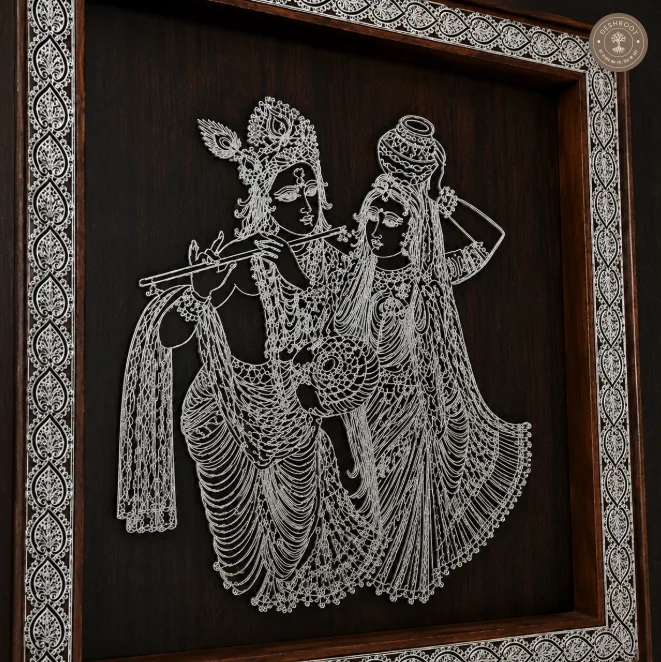 Divine Radha Krishna Handcrafted Wooden Wall Frame