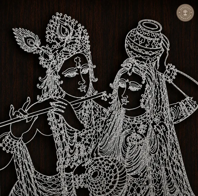 Divine Radha Krishna Handcrafted Wooden Wall Frame