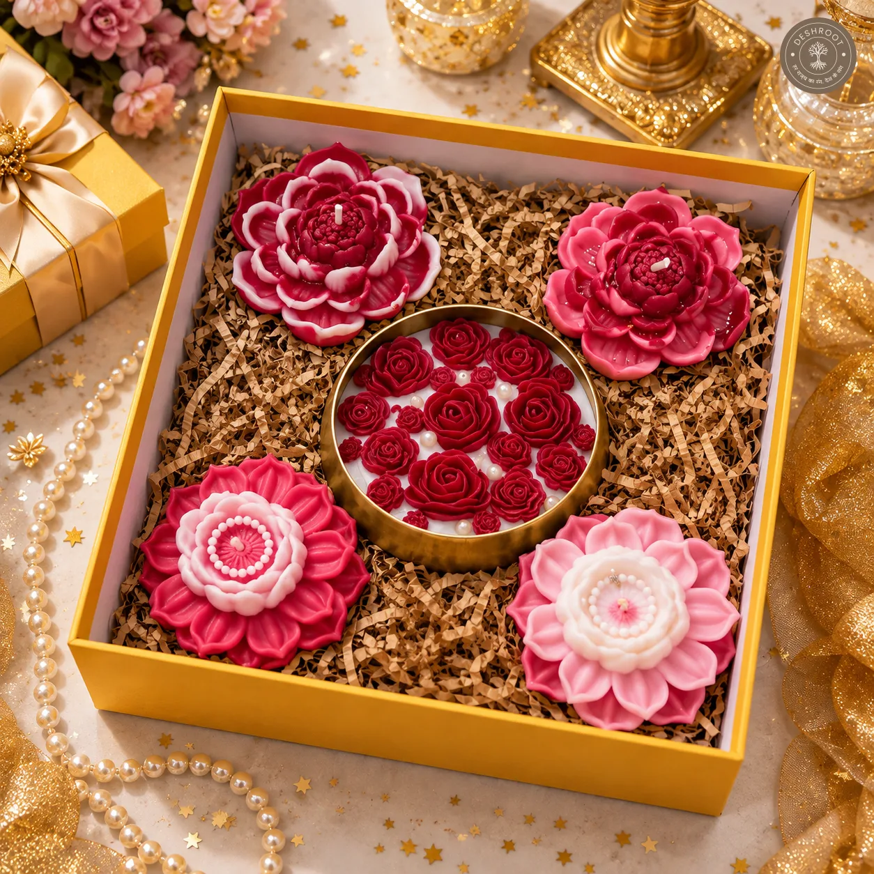 Luxury Floral Candle Gift Box Set – Handcrafted Soy Wax Lotus & Rose Candles in Premium Decorative Box – Festive & Premium Gifting Collection