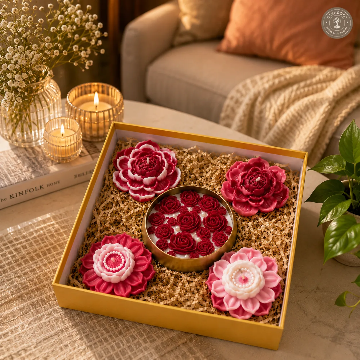 Luxury Floral Candle Gift Box Set – Handcrafted Soy Wax Lotus & Rose Candles in Premium Decorative Box – Festive & Premium Gifting Collection
