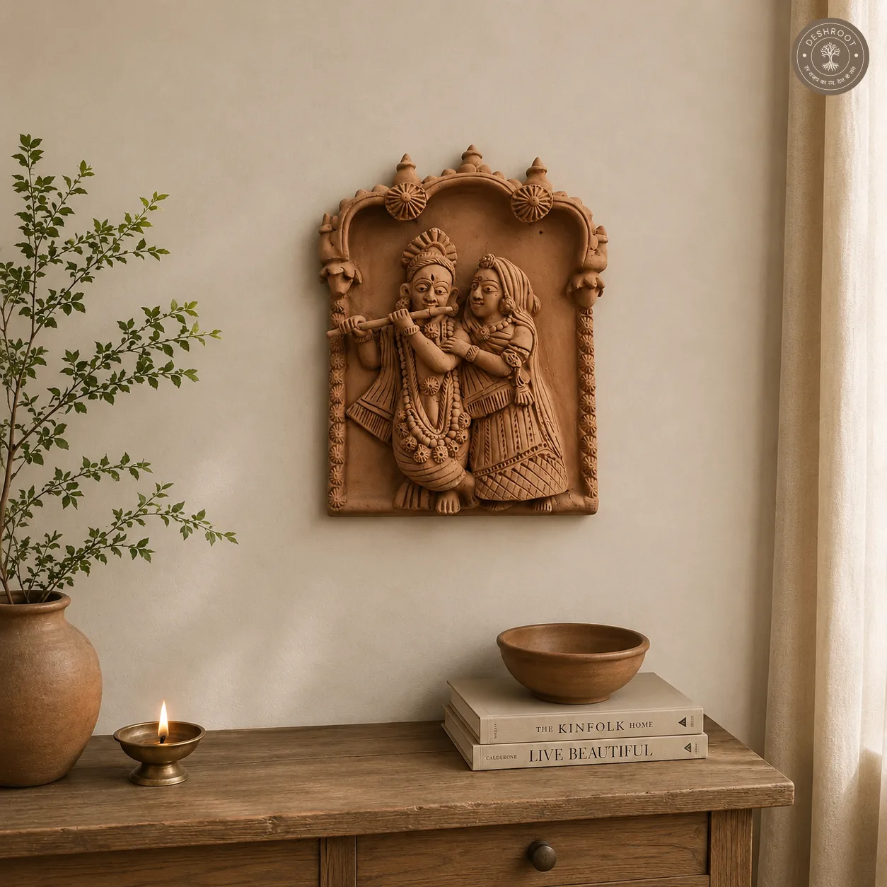 Handcrafted Radha Krishna Wall Panel – Traditional Terracotta Art
