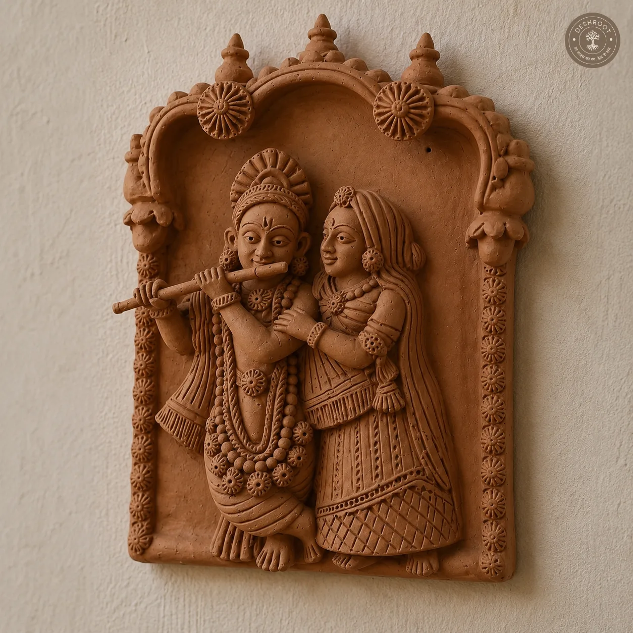 Handcrafted Radha Krishna Wall Panel – Traditional Terracotta Art
