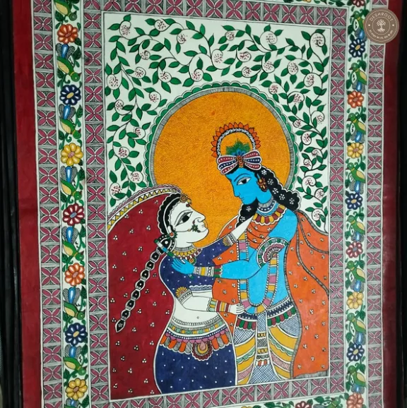 Handmade Radha Krishna Madhubani Painting on Canvas Paper