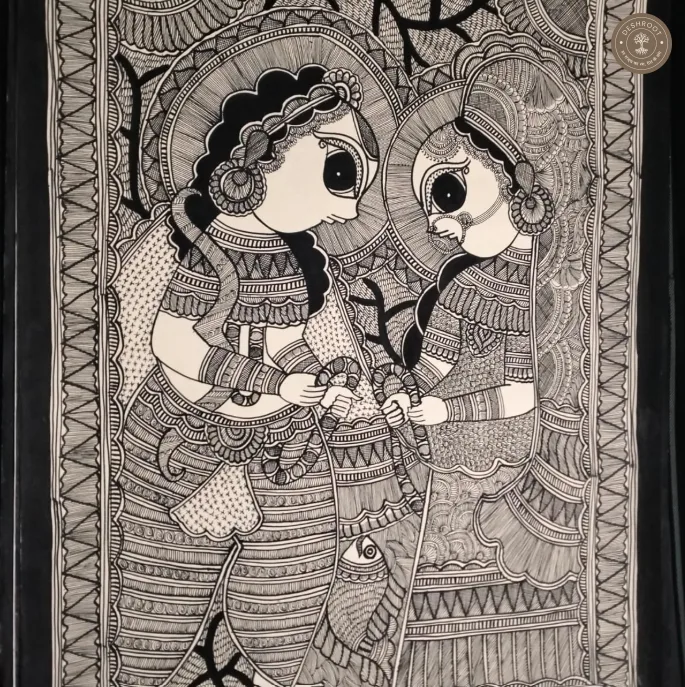 Handmade Radha Krishna Madhubani Painting on Canvas Paper