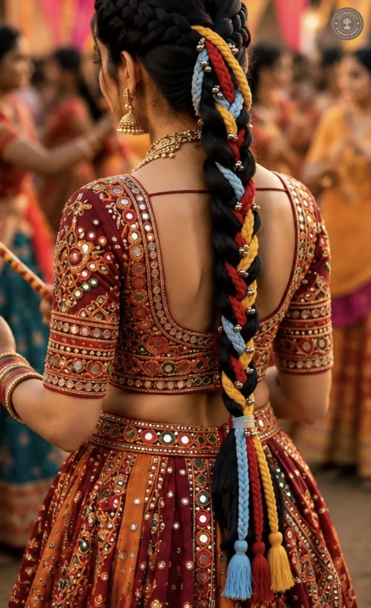 Multicolor Garba Style Braided Parandi with Decorative Tassels