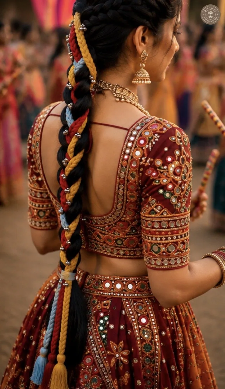 Multicolor Garba Style Braided Parandi with Decorative Tassels