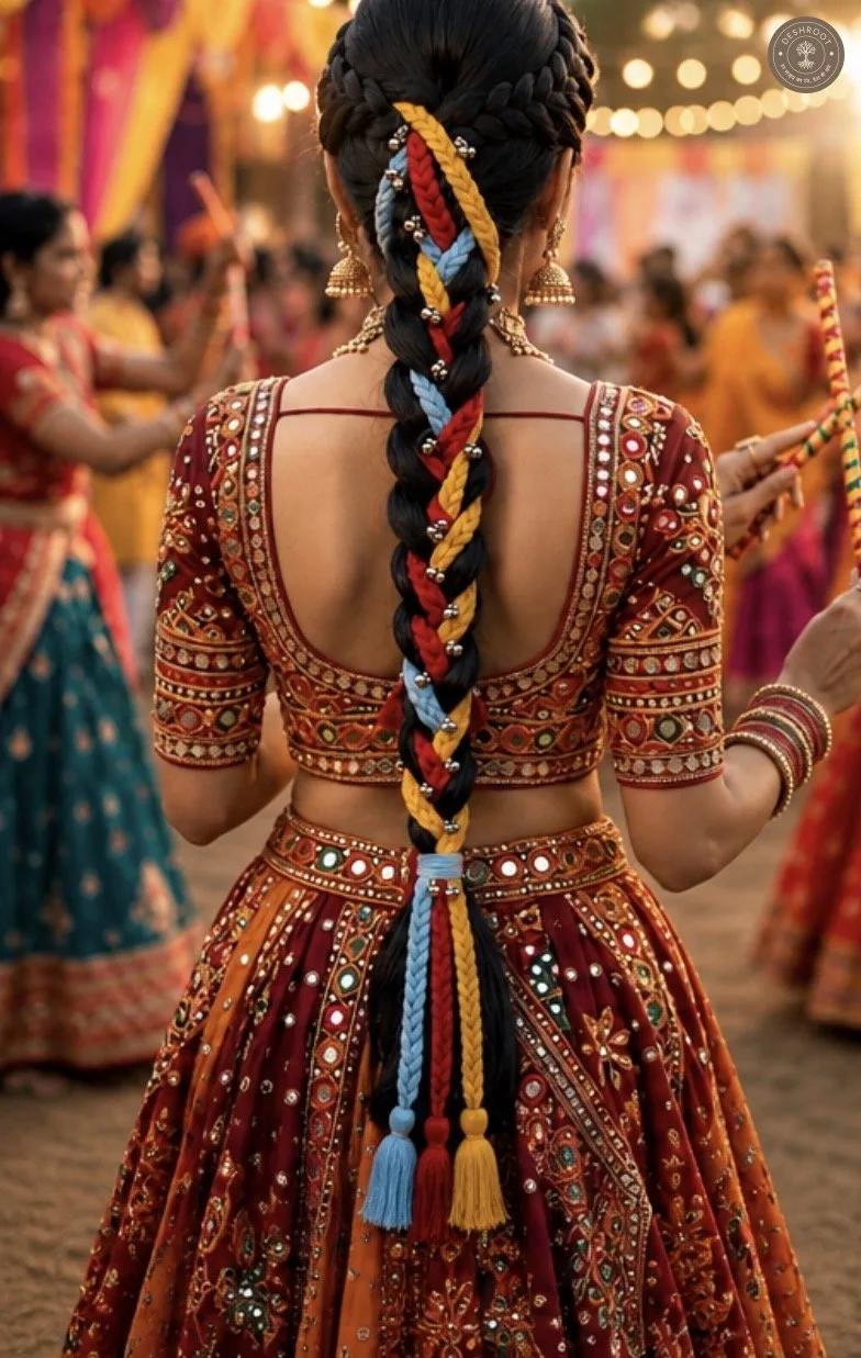 Multicolor Garba Style Braided Parandi with Decorative Tassels