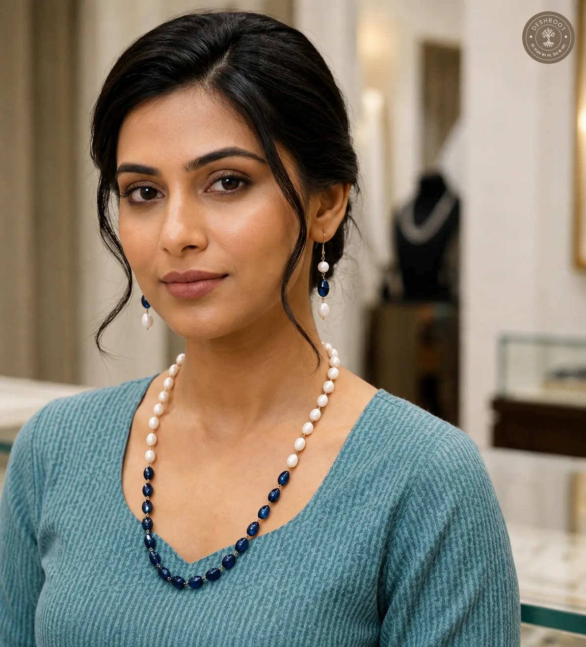 Pearl Beaded Long Necklace Set with Matching Earrings