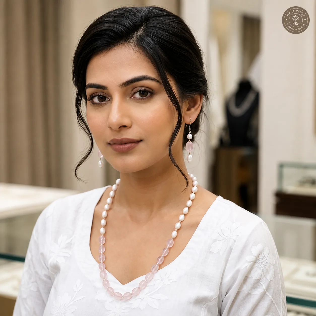 Pearl Beaded Long Necklace Set with Matching Earrings