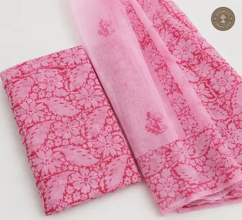 Pink Floral Printed 2-Piece Dress Material (2 piece set)