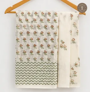 Elegant Ivory Floral Printed 2-Piece Dress Material Set